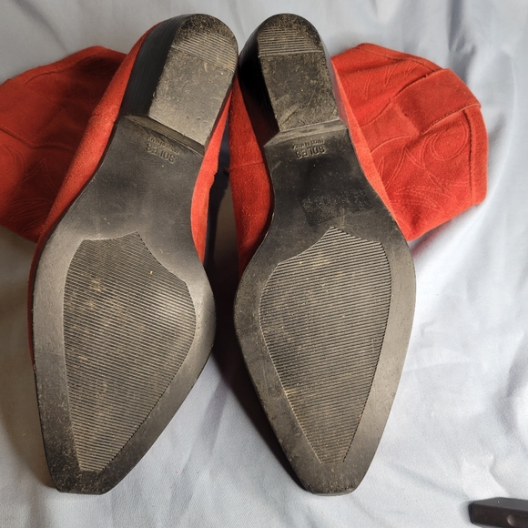 Women's Red suede Leather cowgirl boots - Picture 9 of 15